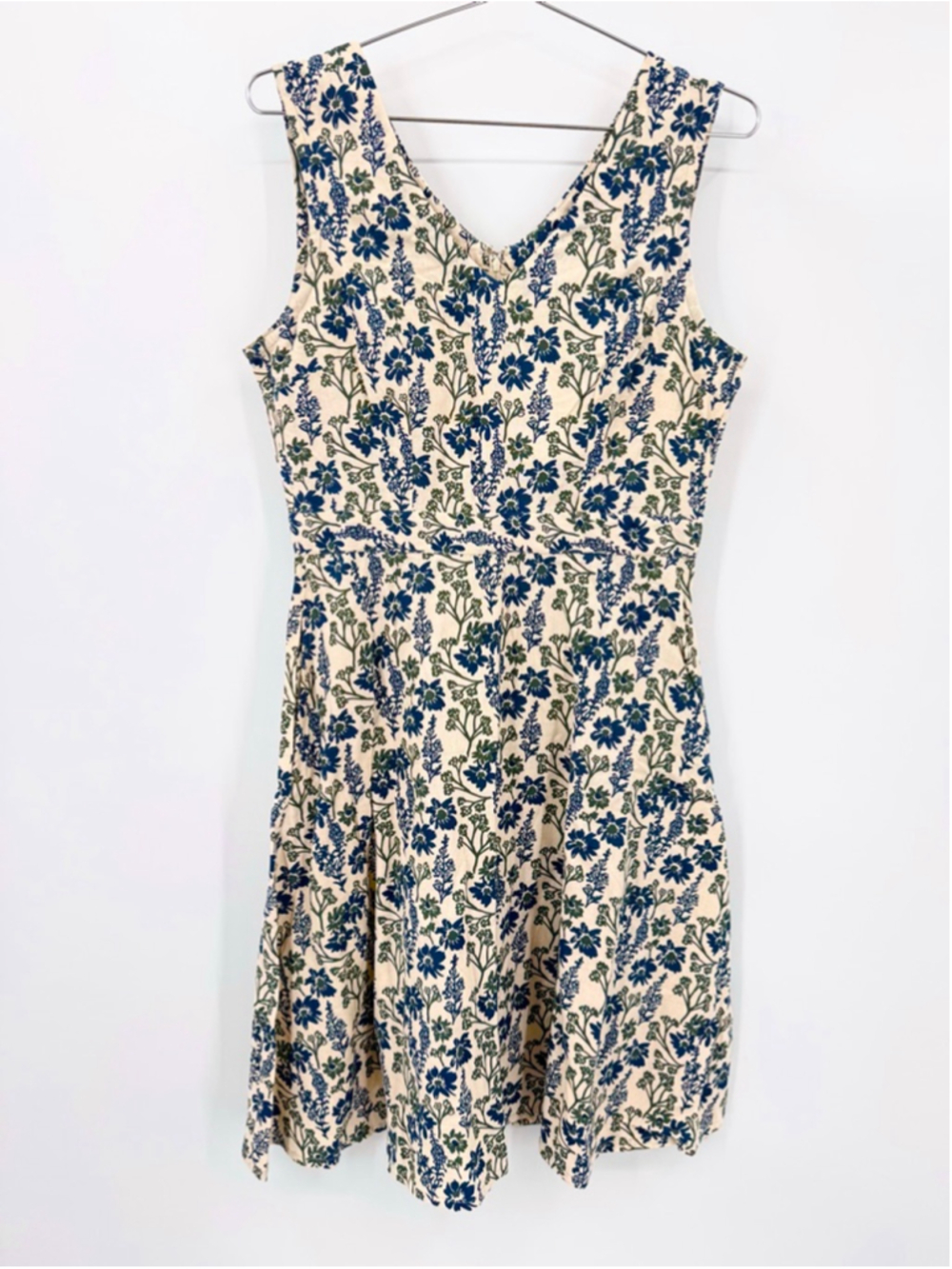 Mata Traders Primrose Dress Beige Blue Floral Sleeveless Cotton Cottagecore Med